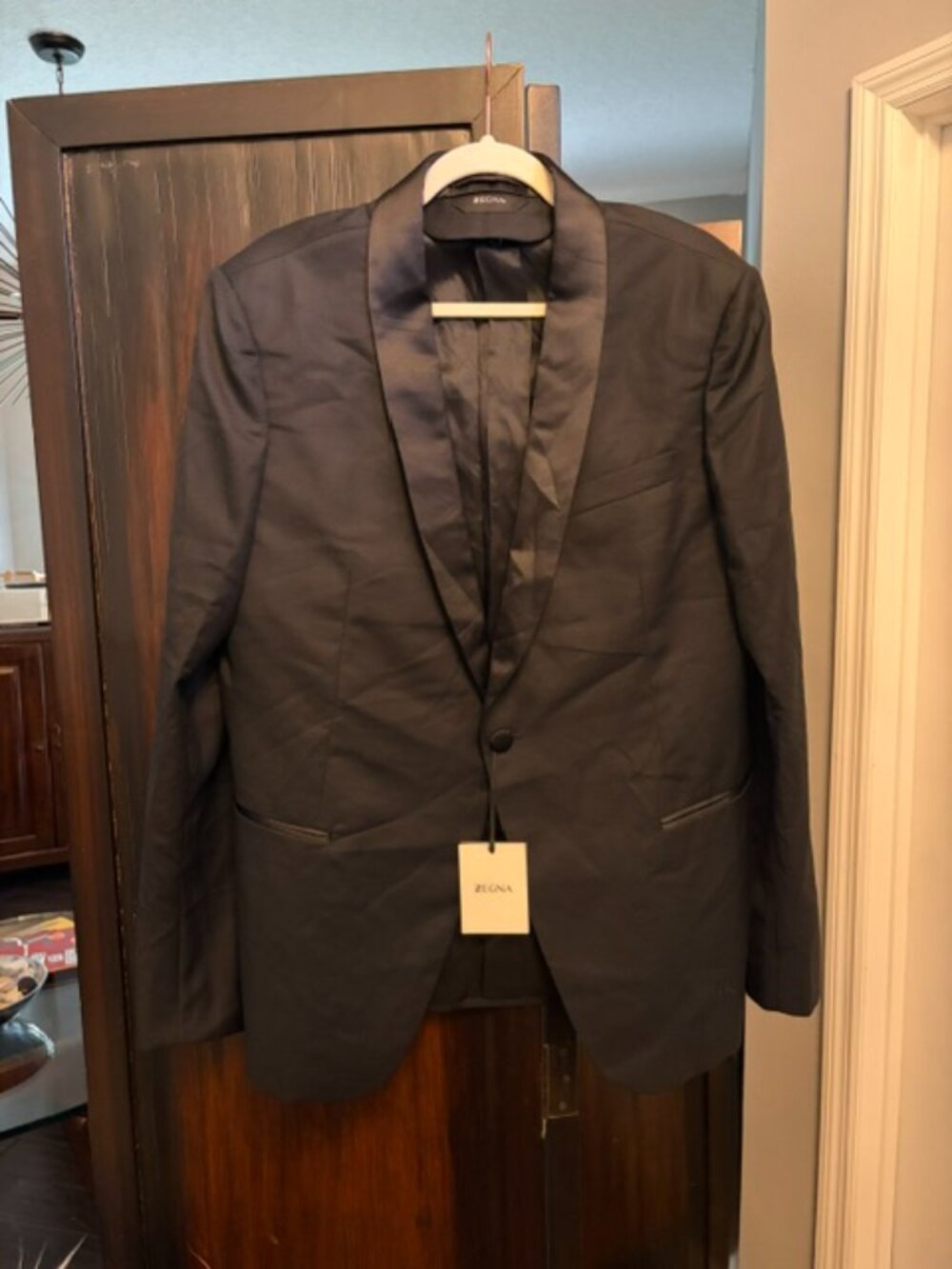 NWT Z Zegna Black Wool Tuxedo Smoking Jacket EU 54R - Slim 44R